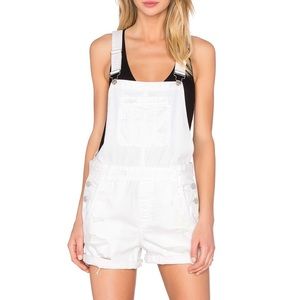 Blank NYC Distressed White Short Overalls